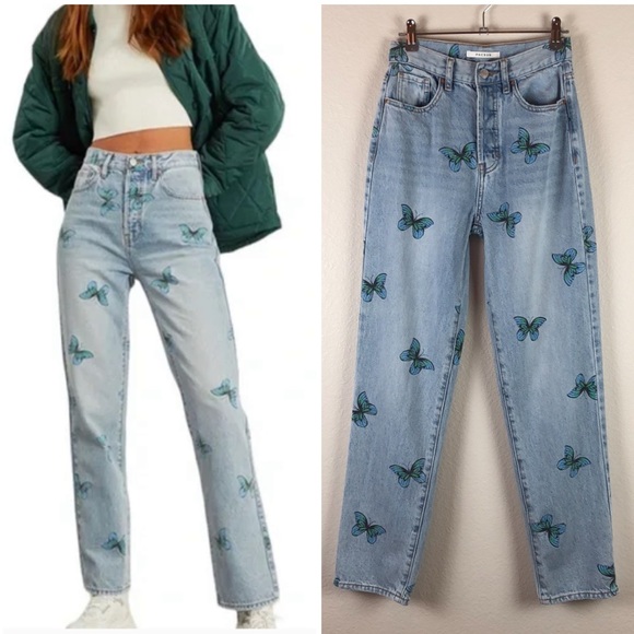 PacSun Denim - PacSun Eco Butterfly Dad Jean High Rise Straight Leg Button Fly Light Wash Sz 25